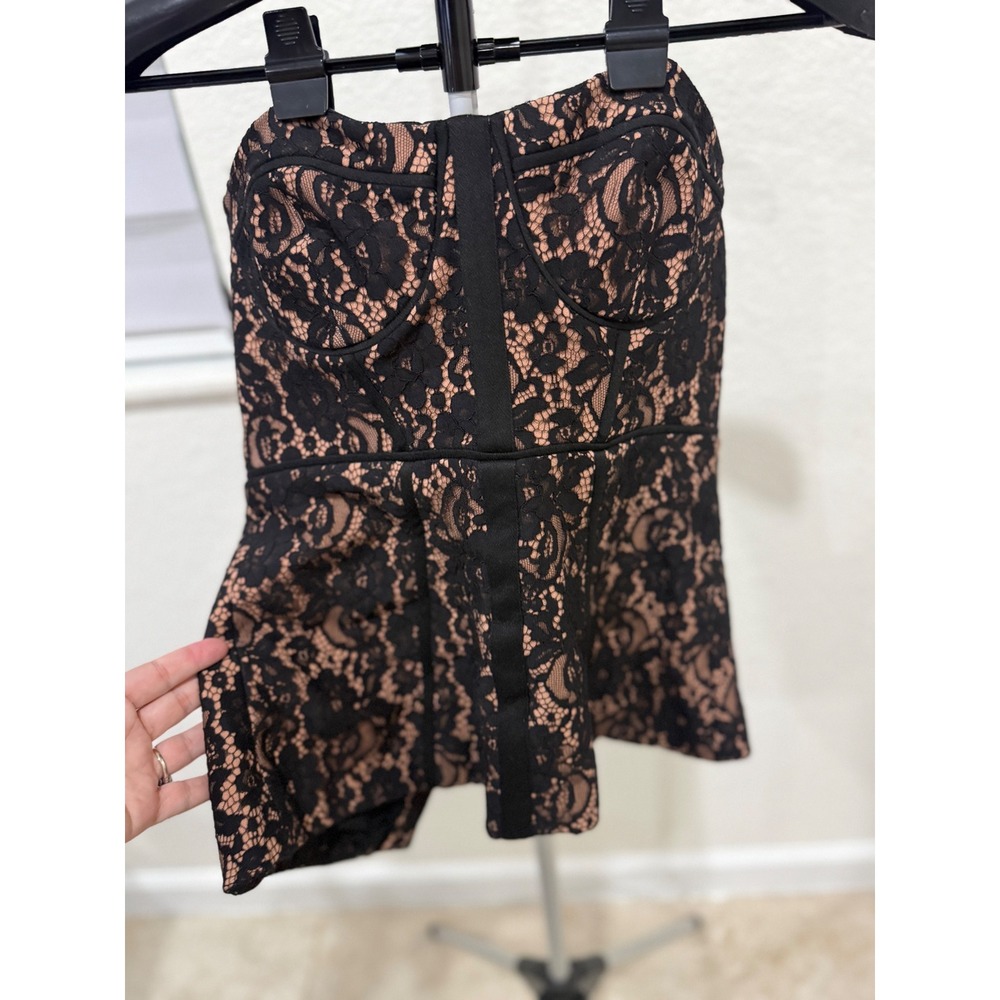 CAMI NYC Vega Strapless Lace Corset Top Black Nude Size 8 Whimsigoth Romantic